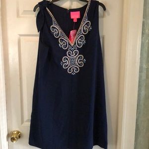 Navy, beaded Lilly cocktail dress